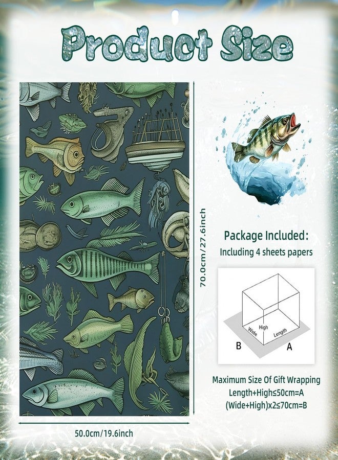 Boerni Ocean Sea Realistic Plenty of Fish Mackerel Fly Fishing Away Themed Gift Wrapping Paper 4 Sheets 28 * 20inch for Baby Shower Fishing Enthusiast Birthday Christmas Party - Image 2